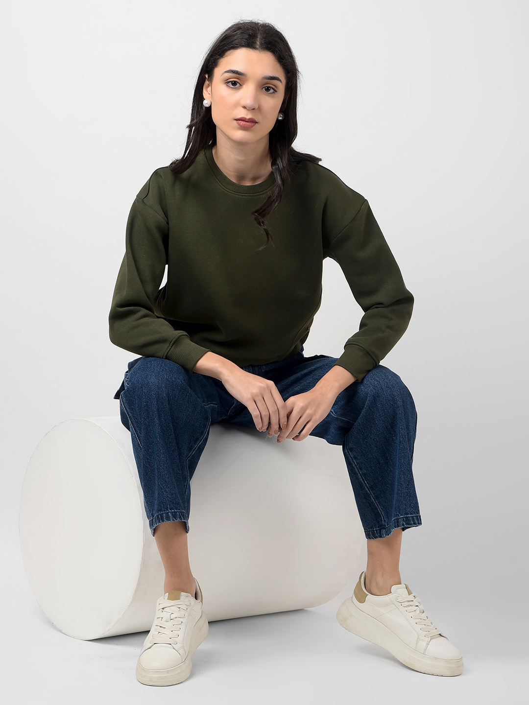 Numero Uno Women Solid Green Sweat Shirt